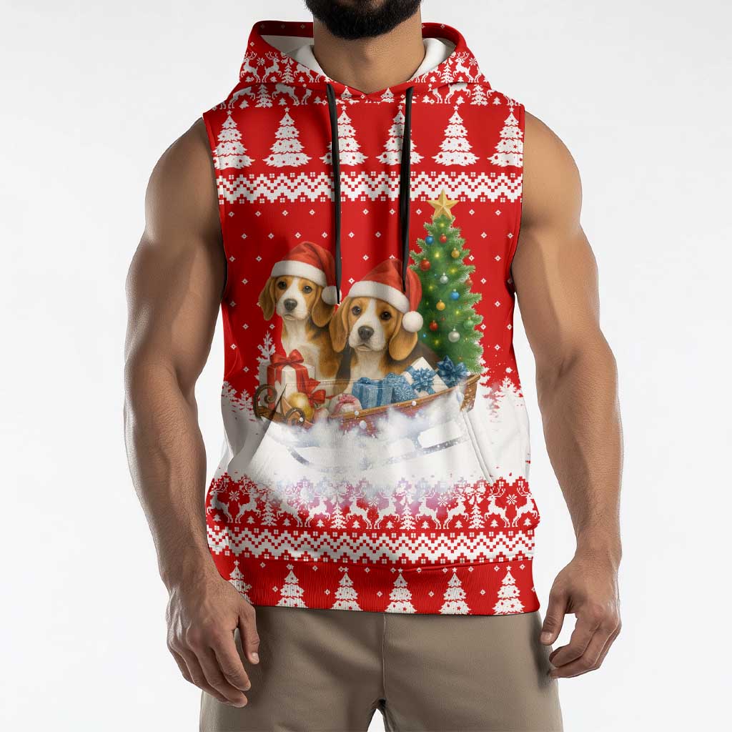 Beagle Dashing Dog Christmas Sleeveless Hoodie Xmas Holiday Patterns - Wonder Print Shop