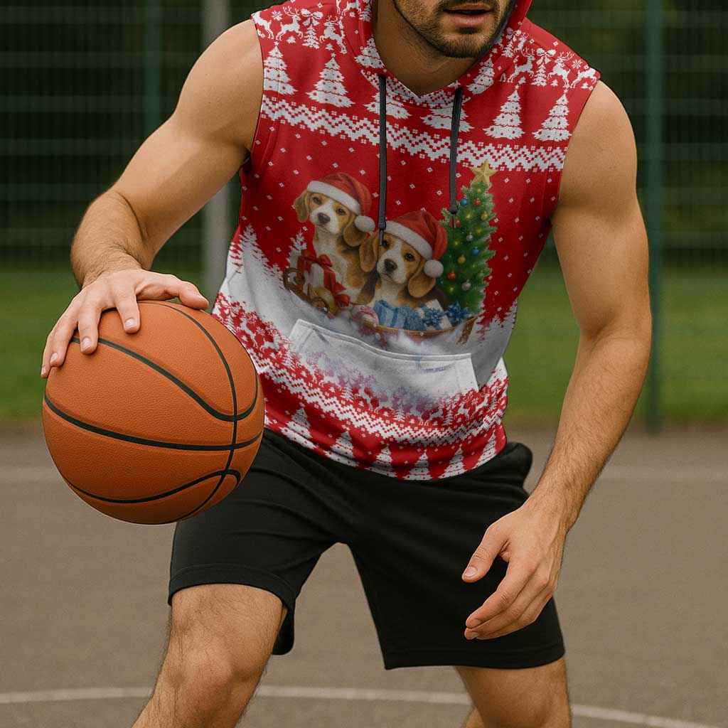 Beagle Dashing Dog Christmas Sleeveless Hoodie Xmas Holiday Patterns - Wonder Print Shop