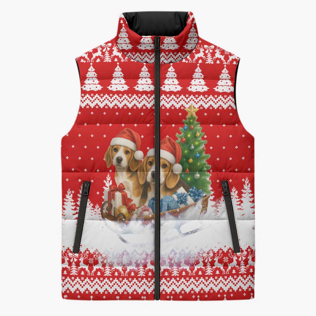 Beagle Dashing Dog Christmas Sleeveless Puffer Jacket Xmas Holiday Patterns - Wonder Print Shop