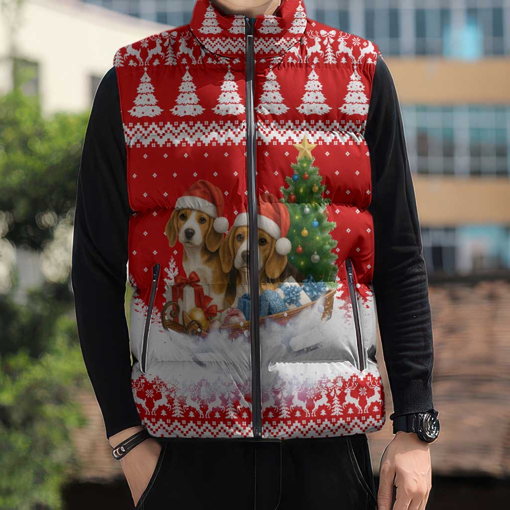 Beagle Dashing Dog Christmas Sleeveless Puffer Jacket Xmas Holiday Patterns - Wonder Print Shop