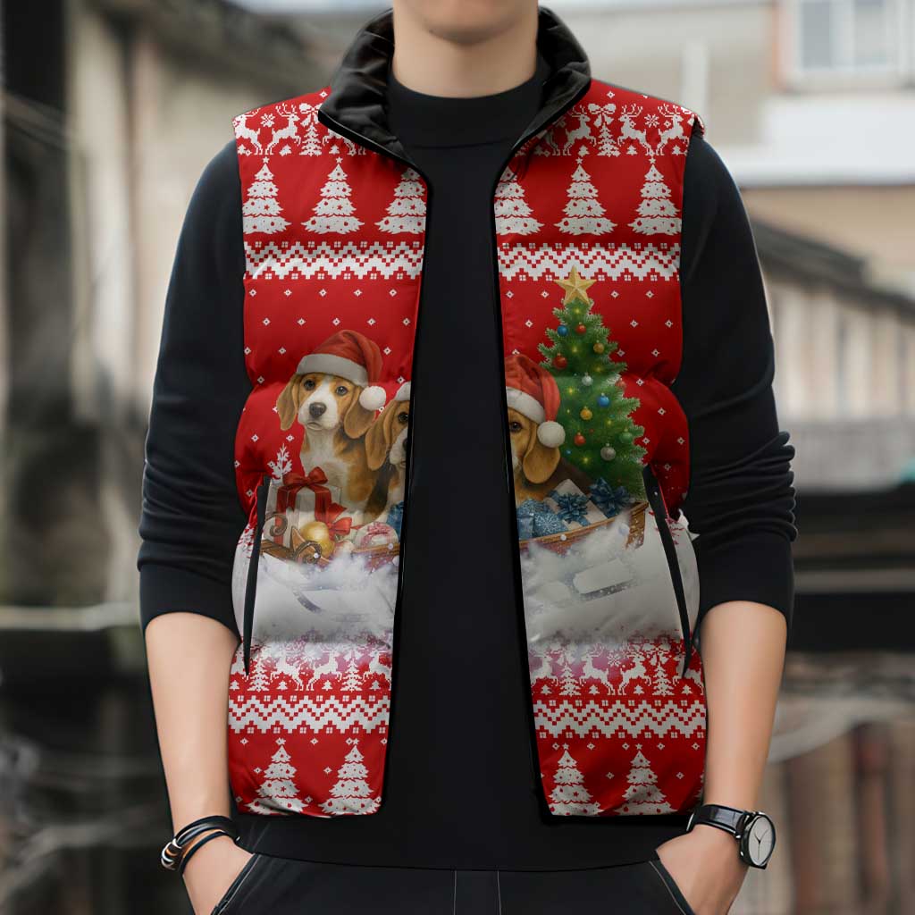 Beagle Dashing Dog Christmas Sleeveless Puffer Jacket Xmas Holiday Patterns - Wonder Print Shop