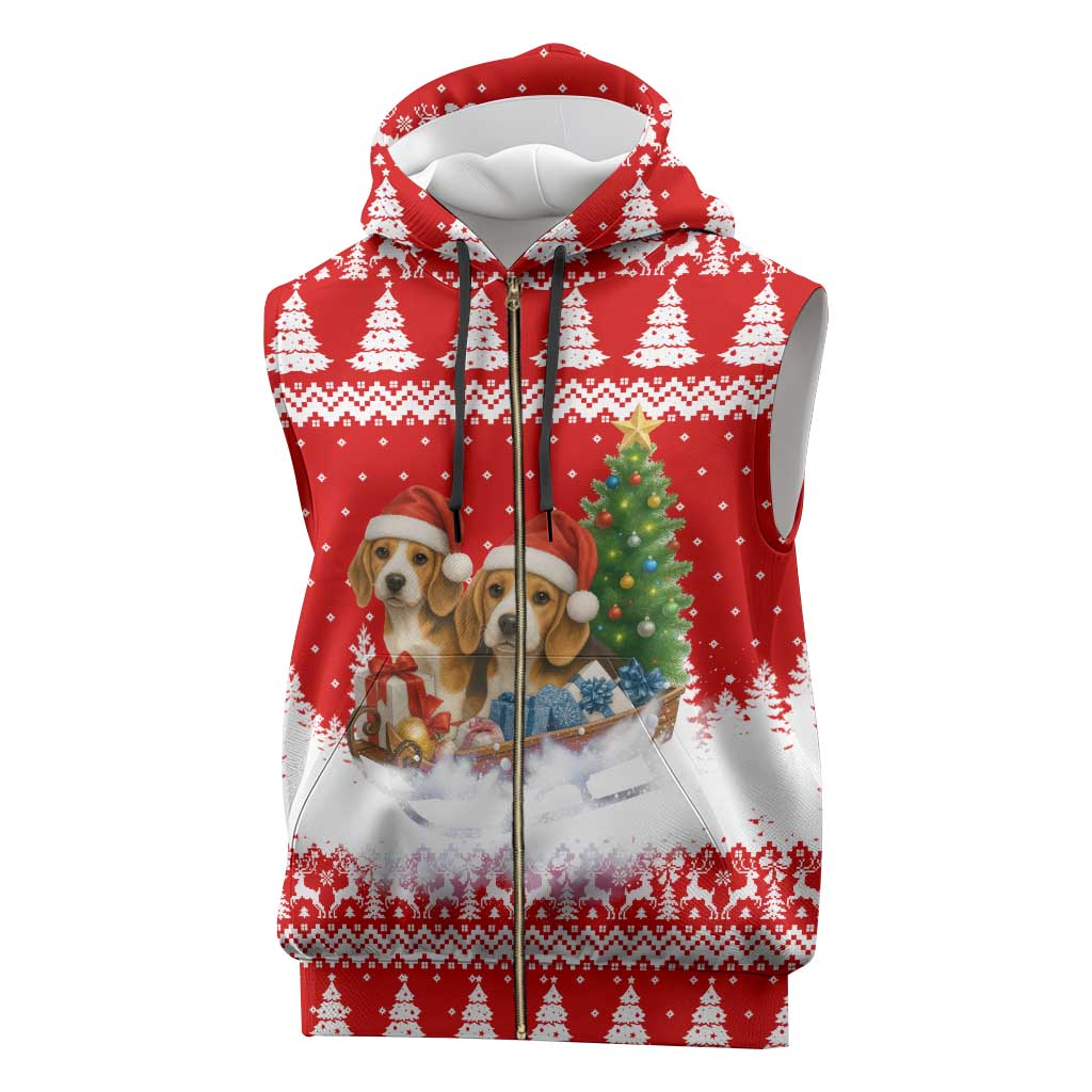 Beagle Dashing Dog Christmas Sleeveless Zip Hoodie Xmas Holiday Patterns - Wonder Print Shop