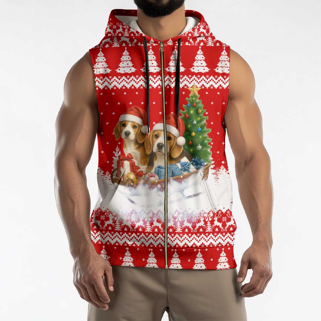 Beagle Dashing Dog Christmas Sleeveless Zip Hoodie Xmas Holiday Patterns - Wonder Print Shop