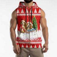 Beagle Dashing Dog Christmas Sleeveless Zip Hoodie Xmas Holiday Patterns - Wonder Print Shop