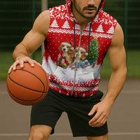 Beagle Dashing Dog Christmas Sleeveless Zip Hoodie Xmas Holiday Patterns - Wonder Print Shop