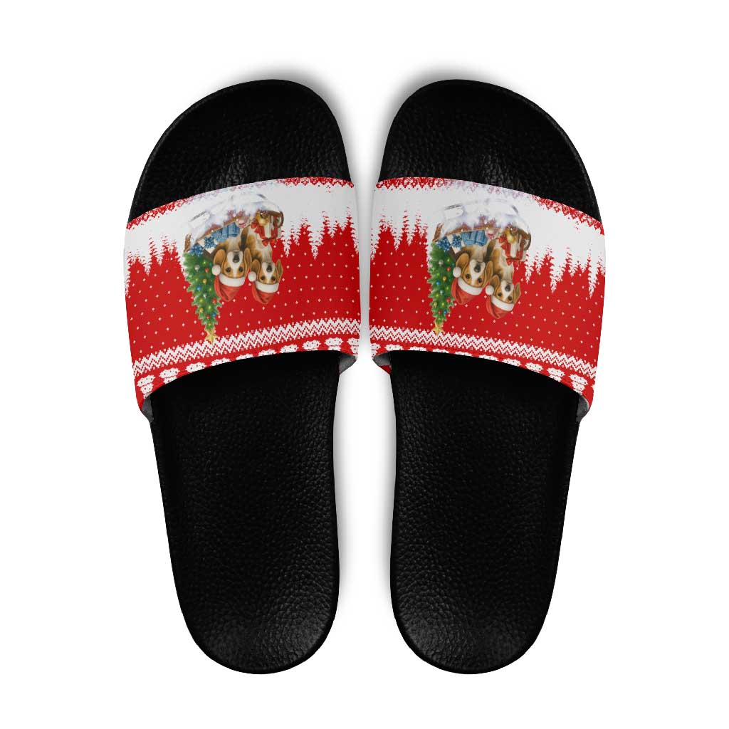 Beagle Dashing Dog Christmas Slide Sandals Xmas Holiday Patterns - Wonder Print Shop