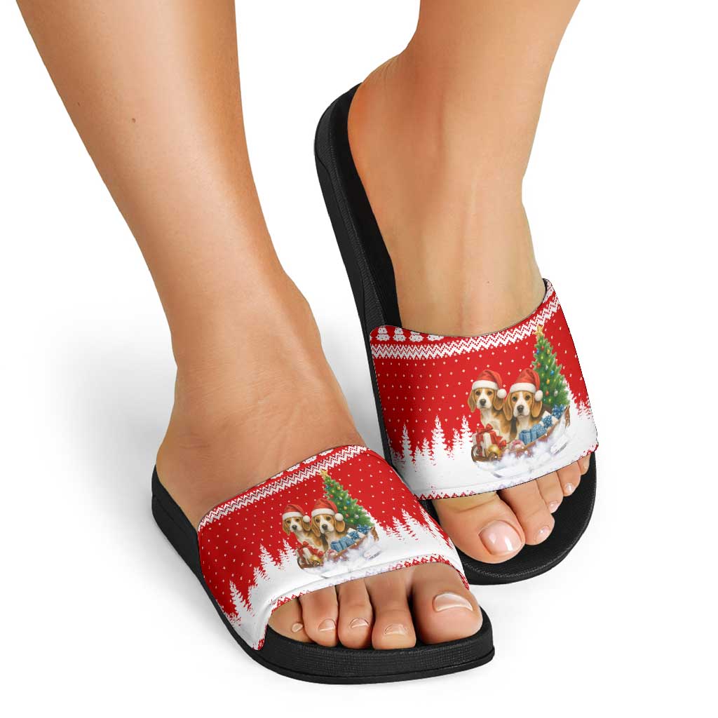 Beagle Dashing Dog Christmas Slide Sandals Xmas Holiday Patterns - Wonder Print Shop