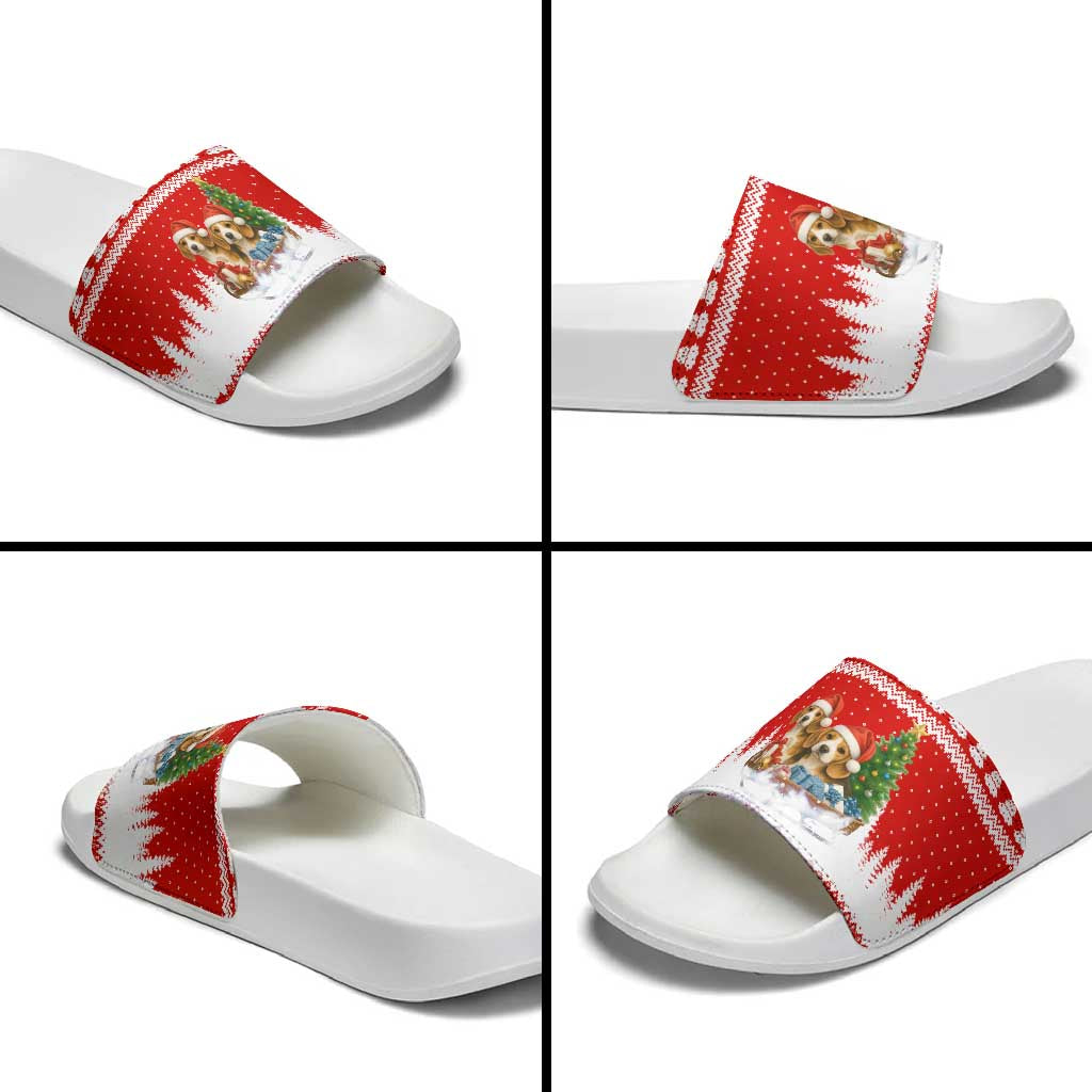 Beagle Dashing Dog Christmas Slide Sandals Xmas Holiday Patterns - Wonder Print Shop