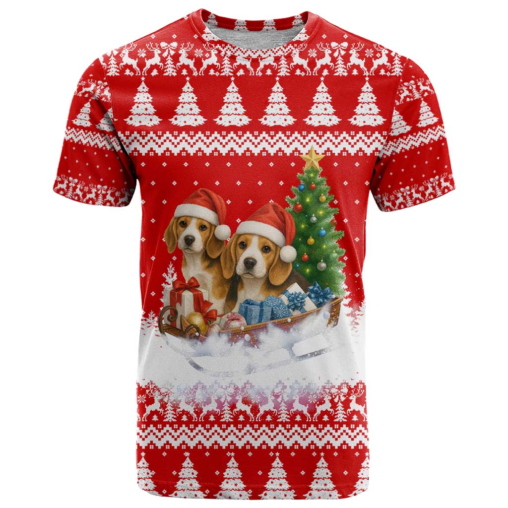 Beagle Dashing Dog Christmas T Shirt Xmas Holiday Patterns - Wonder Print Shop