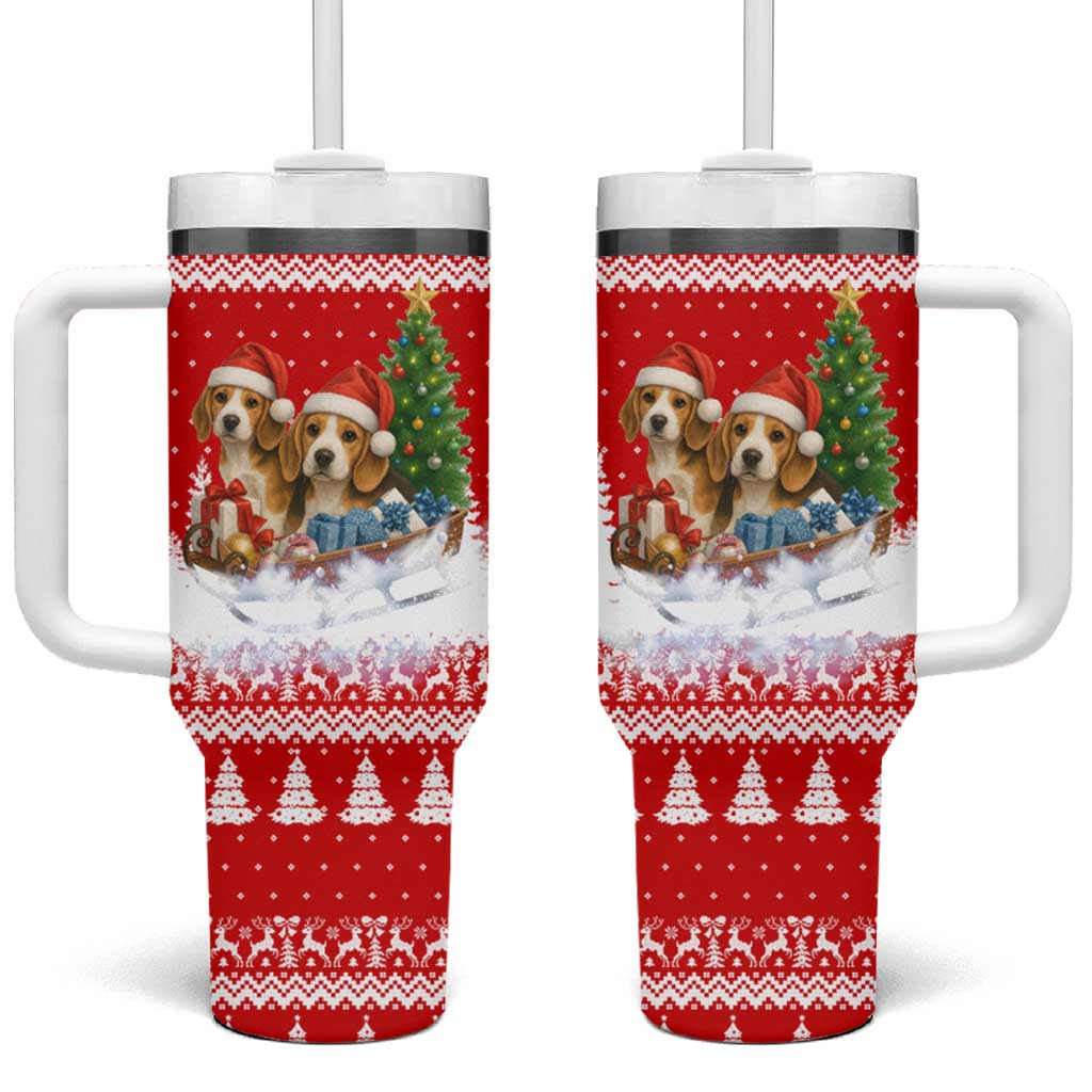 Beagle Dashing Dog Christmas Tumbler With Handle Xmas Holiday Patterns - Wonder Print Shop