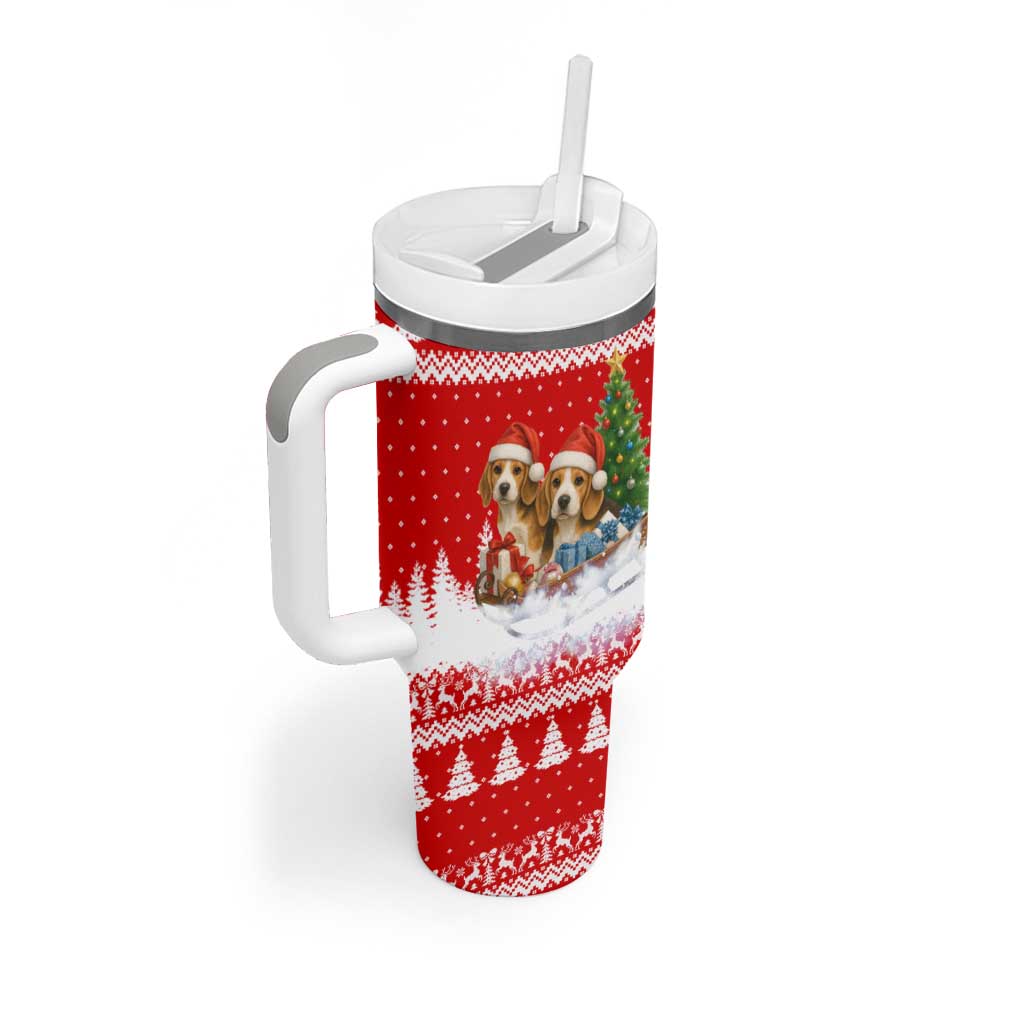 Beagle Dashing Dog Christmas Tumbler With Handle Xmas Holiday Patterns - Wonder Print Shop