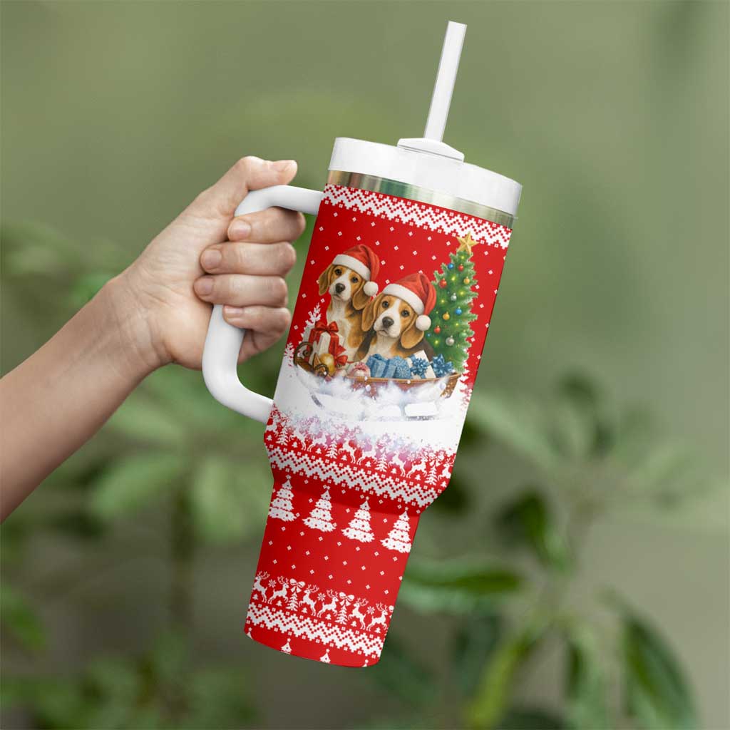 Beagle Dashing Dog Christmas Tumbler With Handle Xmas Holiday Patterns - Wonder Print Shop