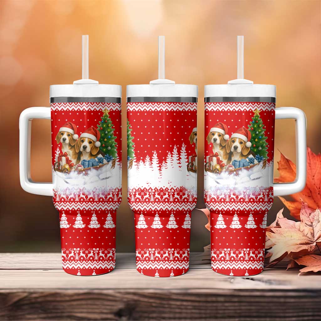 Beagle Dashing Dog Christmas Tumbler With Handle Xmas Holiday Patterns - Wonder Print Shop