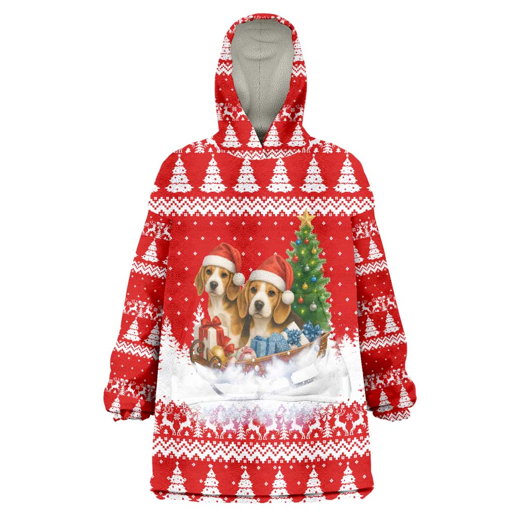 Beagle Dashing Dog Christmas Wearable Blanket Hoodie Xmas Holiday Patterns - Wonder Print Shop