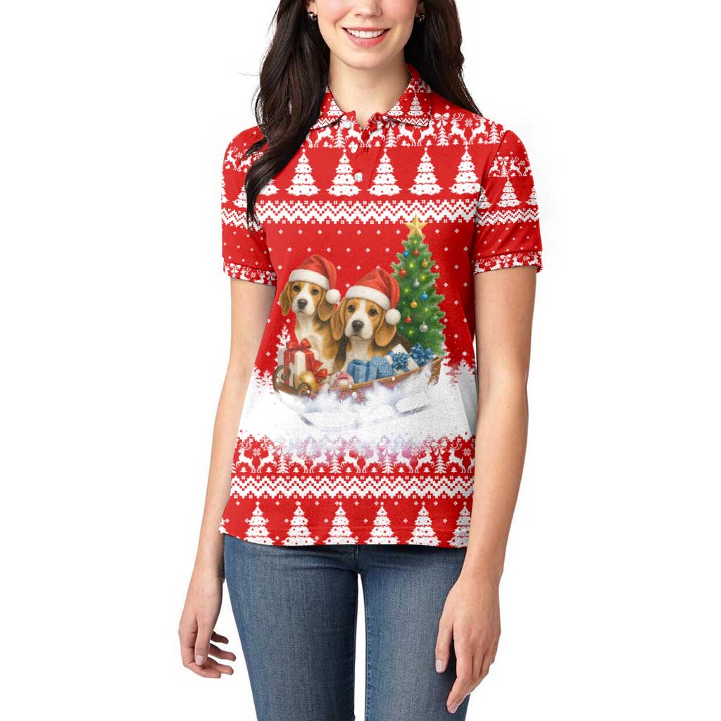 Beagle Dashing Dog Christmas Women Polo Shirt Xmas Holiday Patterns - Wonder Print Shop