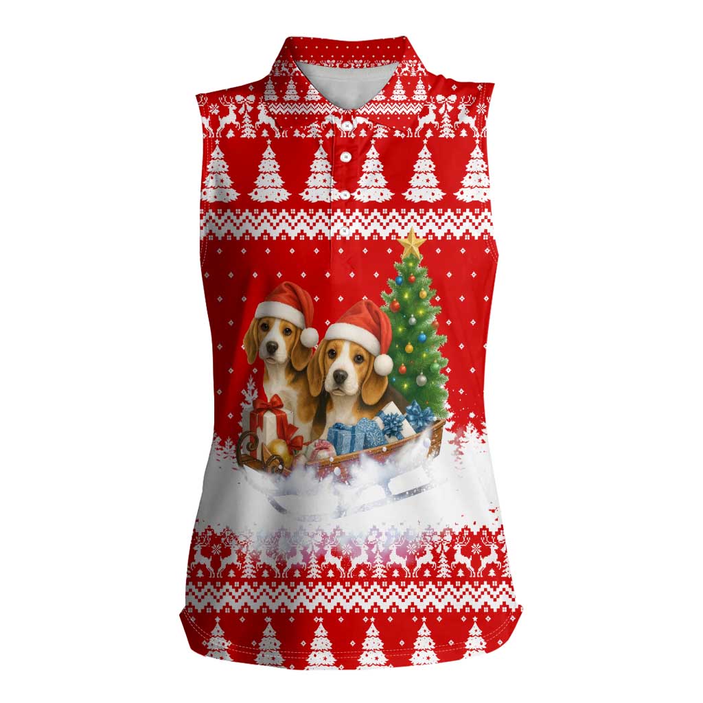 Beagle Dashing Dog Christmas Women Sleeveless Polo Shirt Xmas Holiday Patterns - Wonder Print Shop