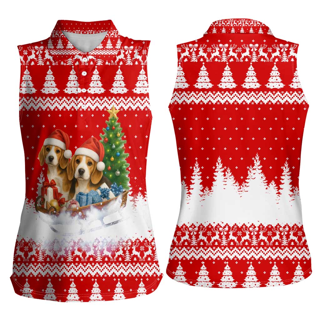 Beagle Dashing Dog Christmas Women Sleeveless Polo Shirt Xmas Holiday Patterns - Wonder Print Shop