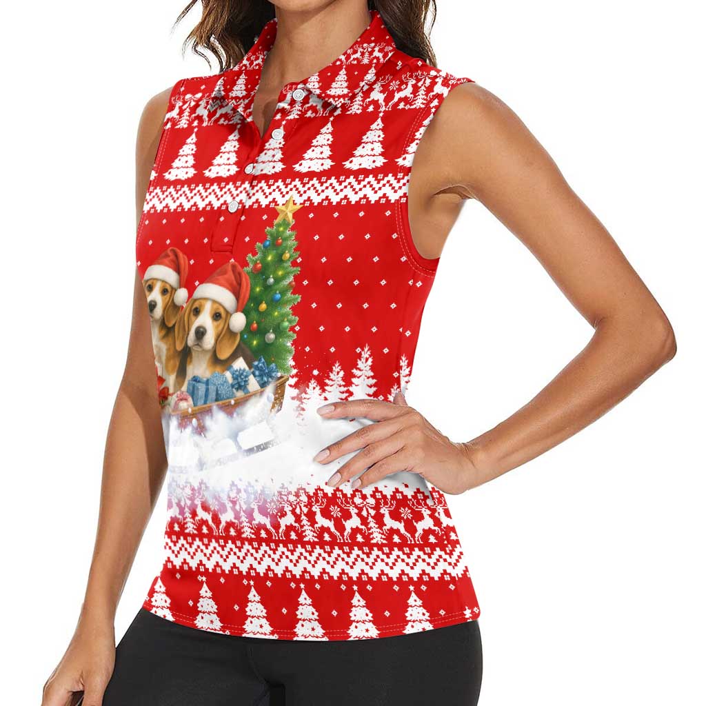 Beagle Dashing Dog Christmas Women Sleeveless Polo Shirt Xmas Holiday Patterns - Wonder Print Shop