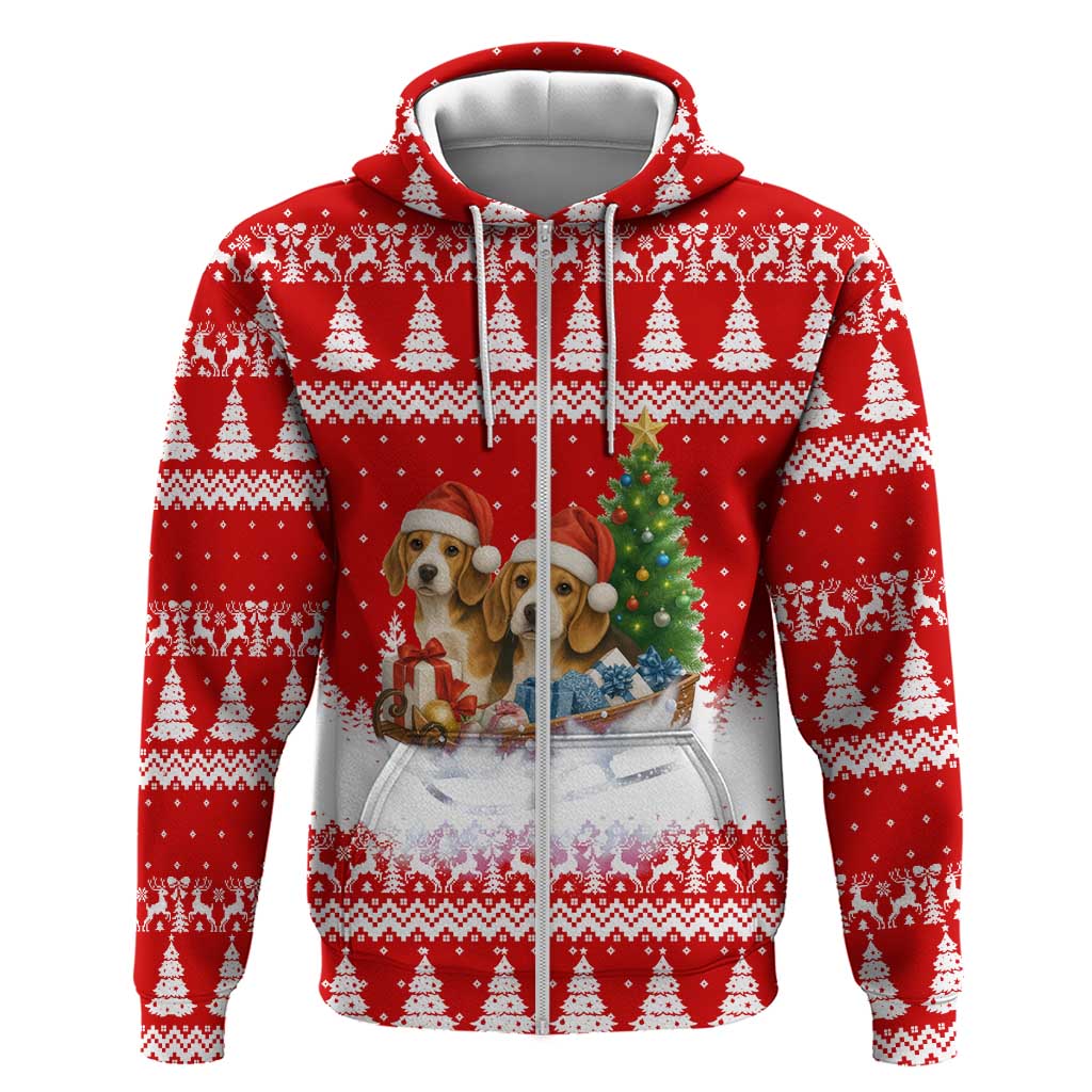 Beagle Dashing Dog Christmas Zip Hoodie Xmas Holiday Patterns - Wonder Print Shop