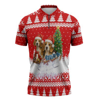 Beagle Dashing Dog Christmas Zipper Polo Shirt Xmas Holiday Patterns - Wonder Print Shop
