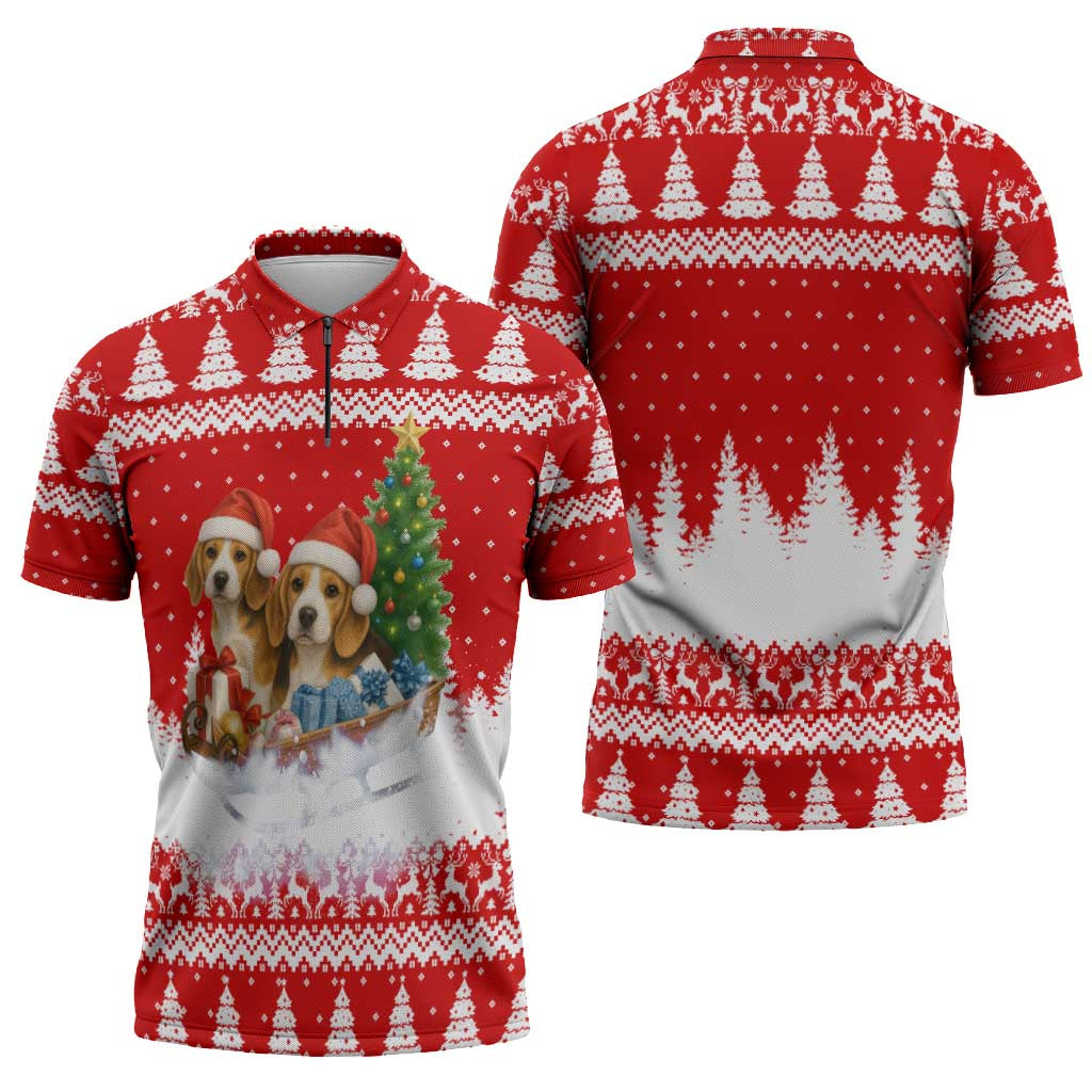 Beagle Dashing Dog Christmas Zipper Polo Shirt Xmas Holiday Patterns - Wonder Print Shop