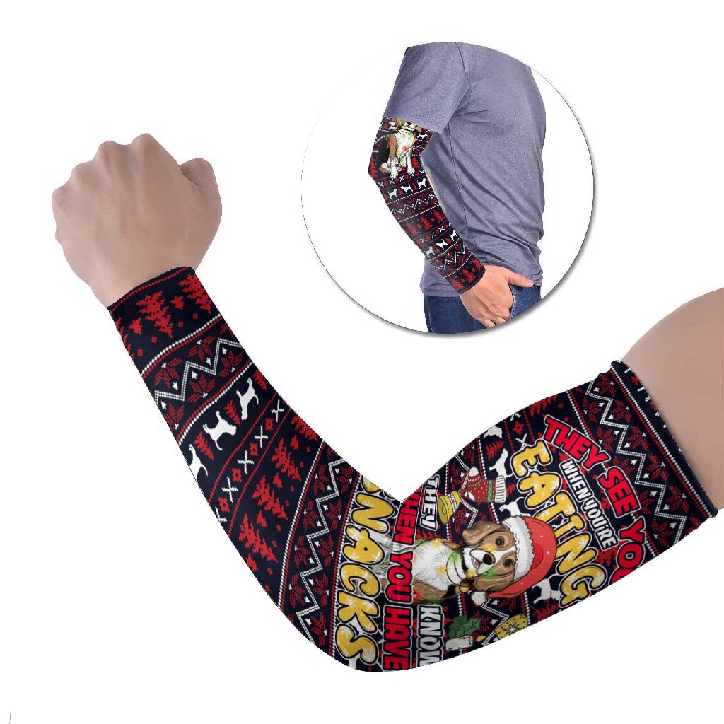 Beagle Dog They Know When You Have Snacks Christmas Arm Sleeves Xmas Holiday Patterns - Wonder Print Shop