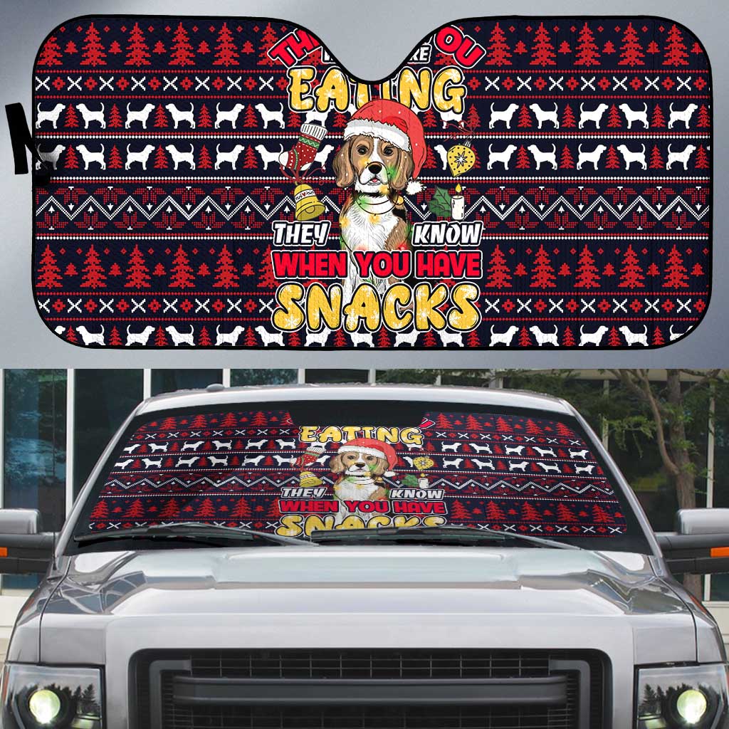 Beagle Dog They Know When You Have Snacks Christmas Auto Sun Shade Xmas Holiday Patterns - Wonder Print Shop