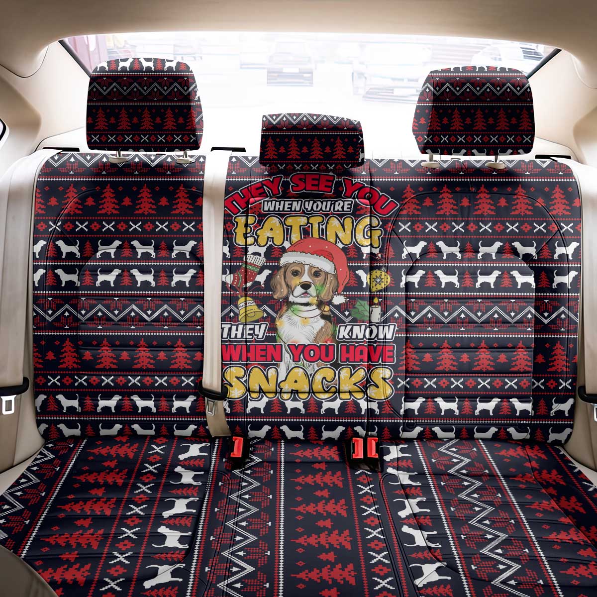 Beagle Dog They Know When You Have Snacks Christmas Back Car Seat Cover Xmas Holiday Patterns - Wonder Print Shop