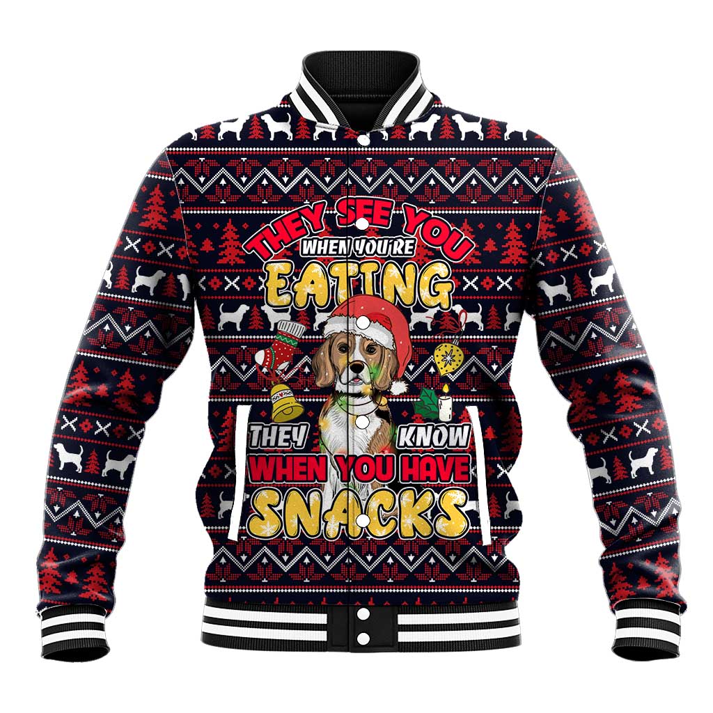 Beagle Dog They Know When You Have Snacks Christmas Baseball Jacket Xmas Holiday Patterns - Wonder Print Shop