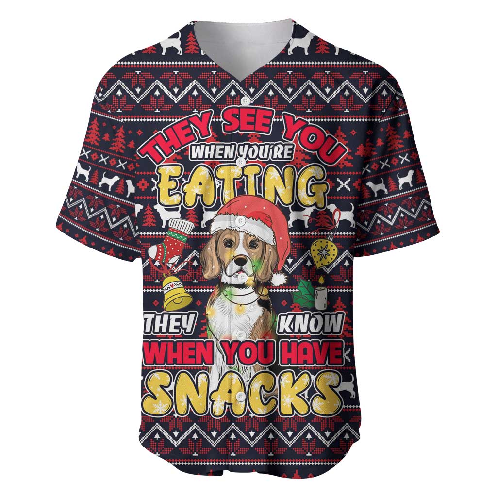 Beagle Dog They Know When You Have Snacks Christmas Baseball Jersey Xmas Holiday Patterns - Wonder Print Shop