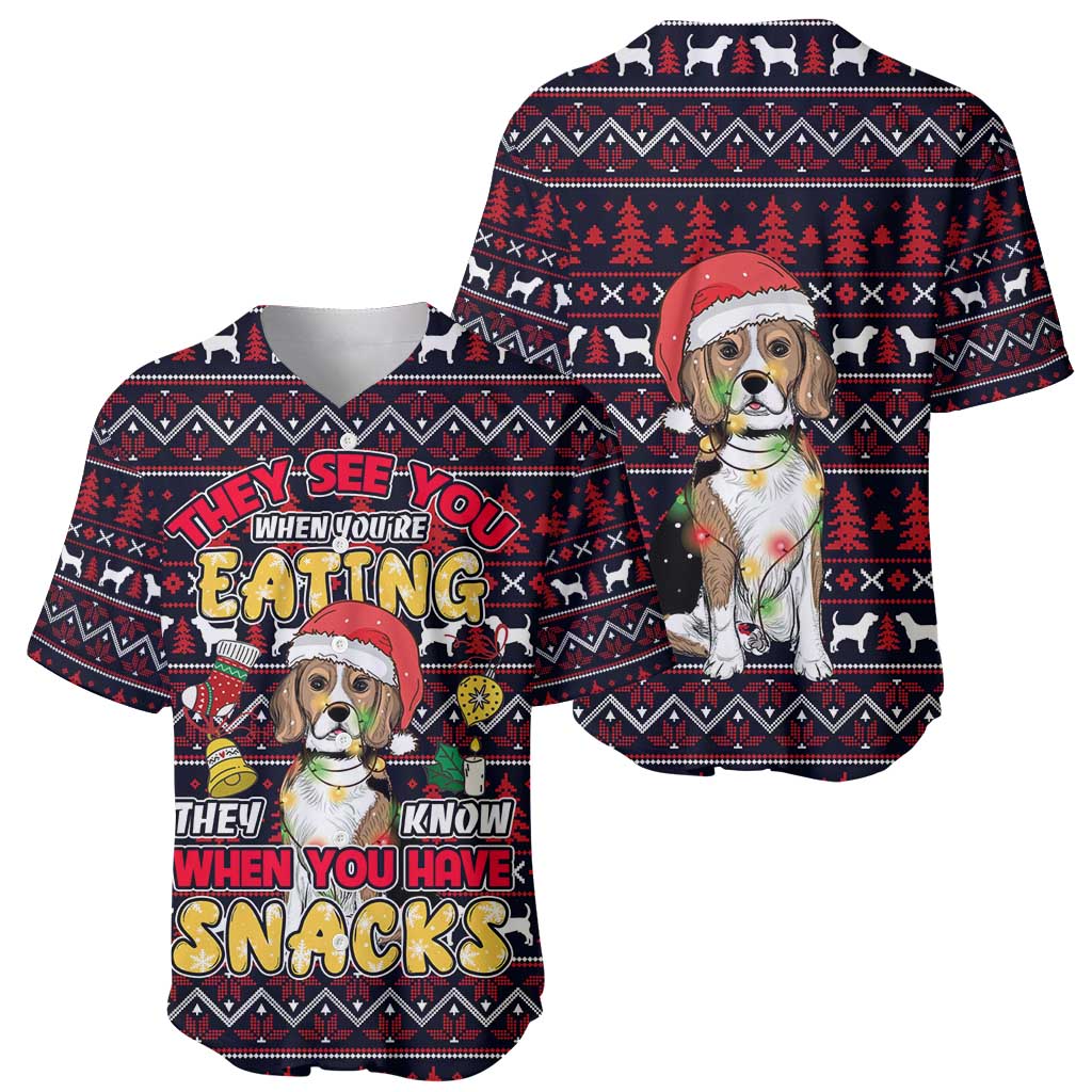 Beagle Dog They Know When You Have Snacks Christmas Baseball Jersey Xmas Holiday Patterns - Wonder Print Shop