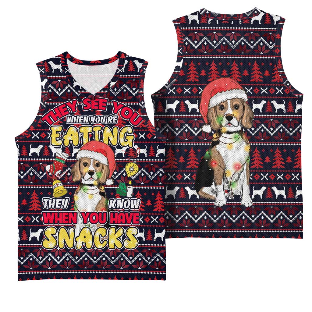 Beagle Dog They Know When You Have Snacks Christmas Basketball Jersey Xmas Holiday Patterns - Wonder Print Shop