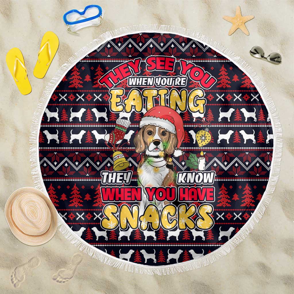 Beagle Dog They Know When You Have Snacks Christmas Beach Blanket Xmas Holiday Patterns - Wonder Print Shop