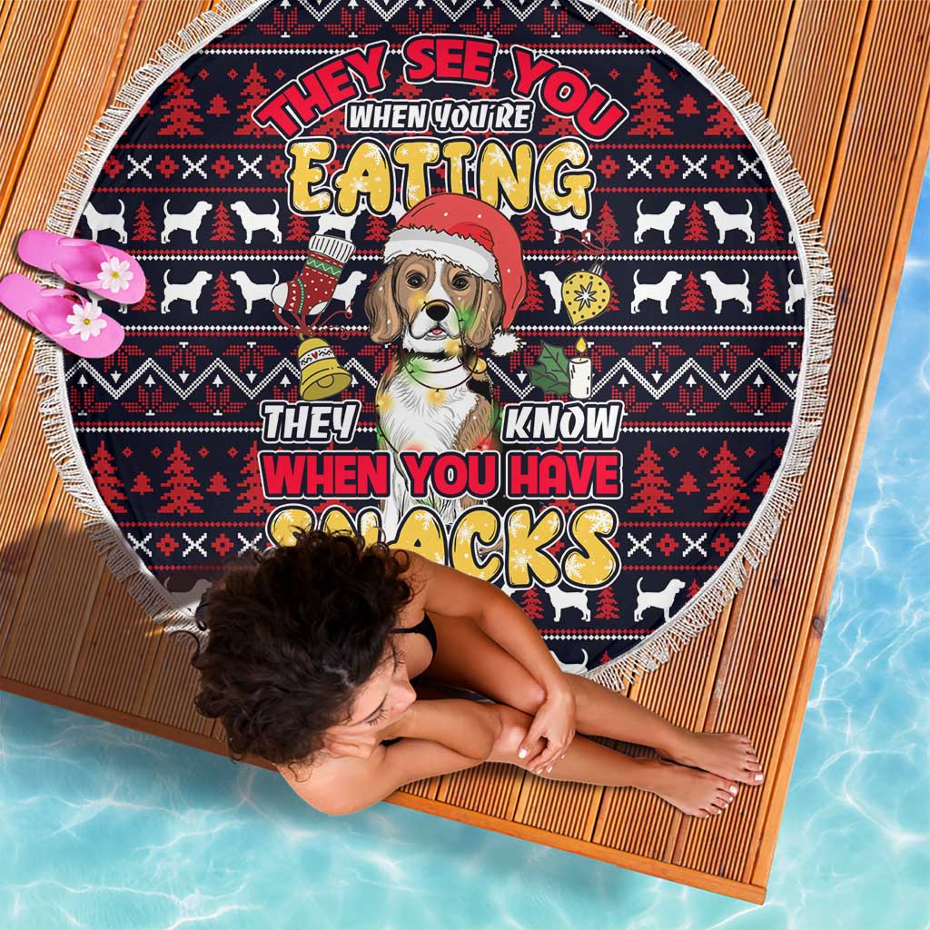 Beagle Dog They Know When You Have Snacks Christmas Beach Blanket Xmas Holiday Patterns - Wonder Print Shop