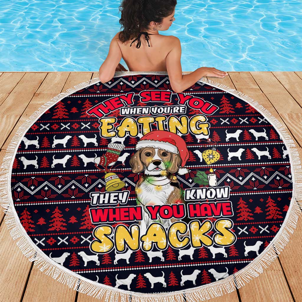 Beagle Dog They Know When You Have Snacks Christmas Beach Blanket Xmas Holiday Patterns - Wonder Print Shop