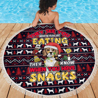 Beagle Dog They Know When You Have Snacks Christmas Beach Blanket Xmas Holiday Patterns - Wonder Print Shop