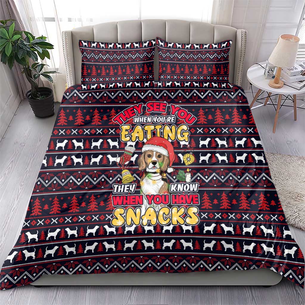 Beagle Dog They Know When You Have Snacks Christmas Bedding Set Xmas Holiday Patterns - Wonder Print Shop