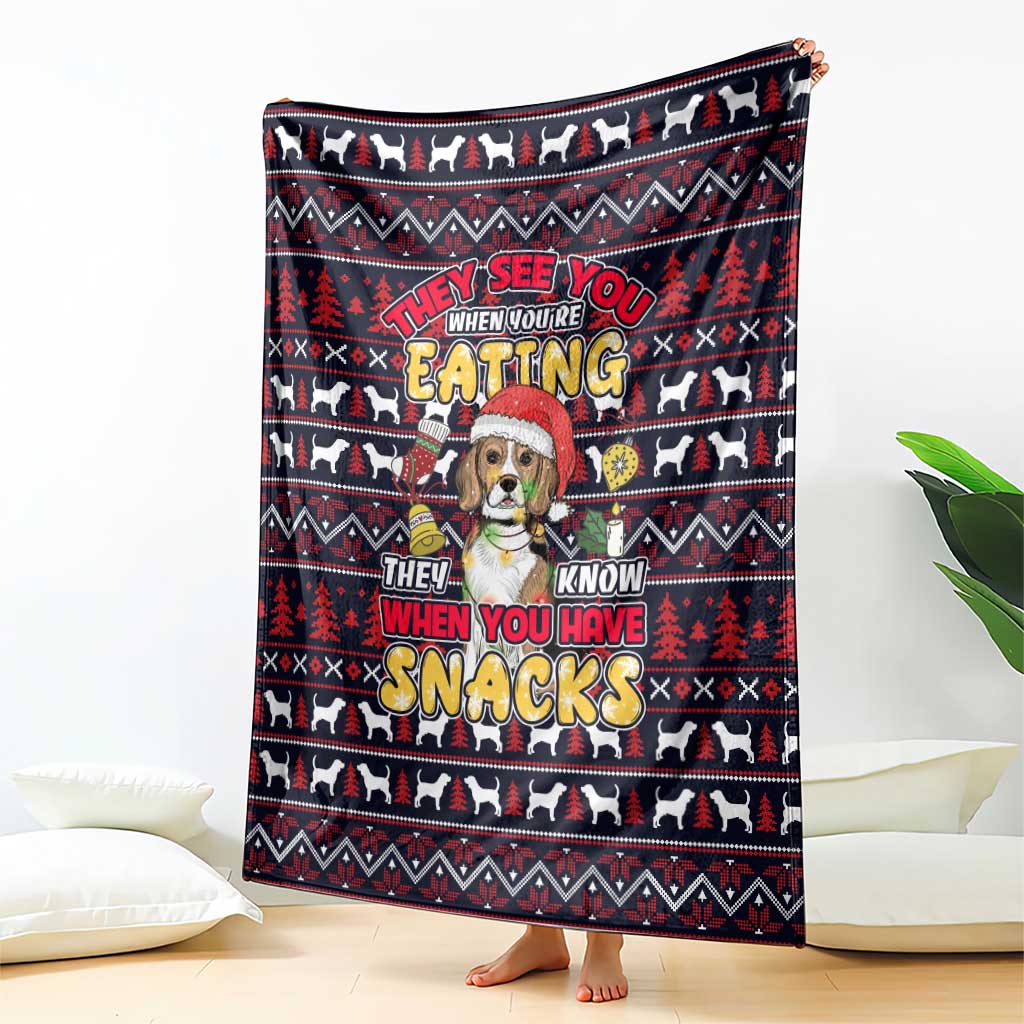 Beagle Dog They Know When You Have Snacks Christmas Blanket Xmas Holiday Patterns - Wonder Print Shop