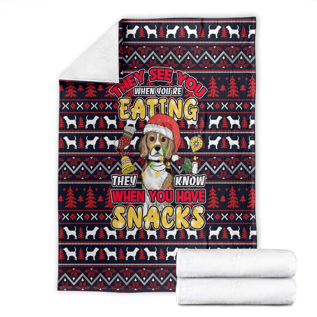 Beagle Dog They Know When You Have Snacks Christmas Blanket Xmas Holiday Patterns - Wonder Print Shop