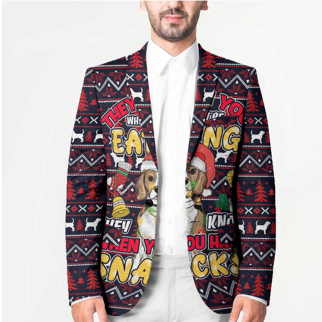 Beagle Dog They Know When You Have Snacks Christmas Blazer Xmas Holiday Patterns - Wonder Print Shop