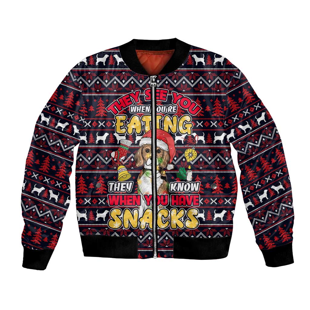 Beagle Dog They Know When You Have Snacks Christmas Bomber Jacket Xmas Holiday Patterns - Wonder Print Shop