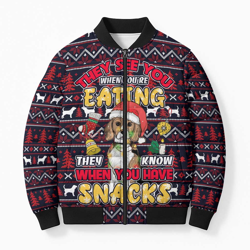 Beagle Dog They Know When You Have Snacks Christmas Bomber Puffer Jacket Xmas Holiday Patterns - Wonder Print Shop