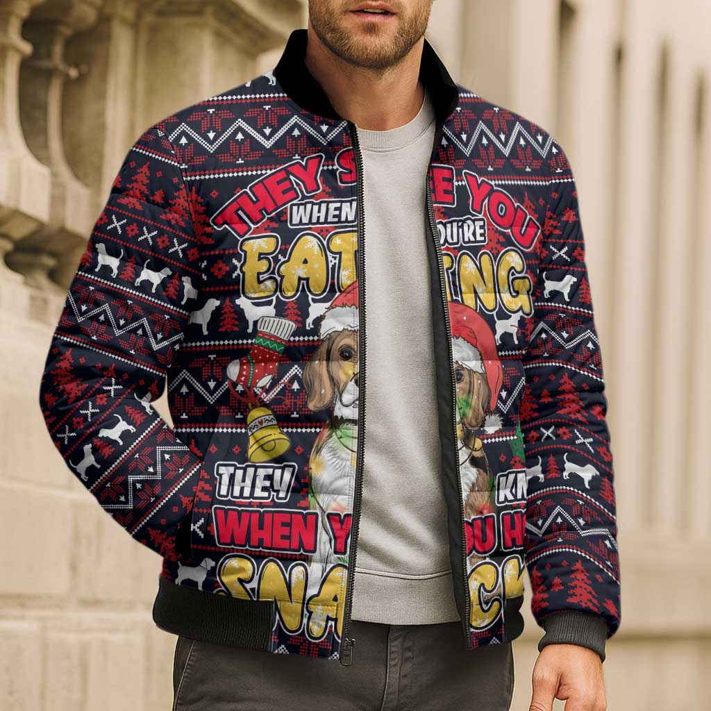 Beagle Dog They Know When You Have Snacks Christmas Bomber Puffer Jacket Xmas Holiday Patterns - Wonder Print Shop