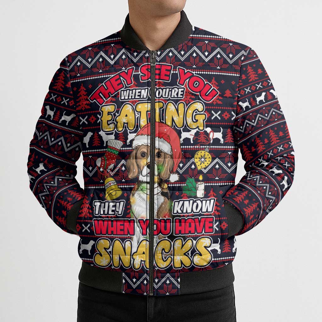 Beagle Dog They Know When You Have Snacks Christmas Bomber Puffer Jacket Xmas Holiday Patterns - Wonder Print Shop