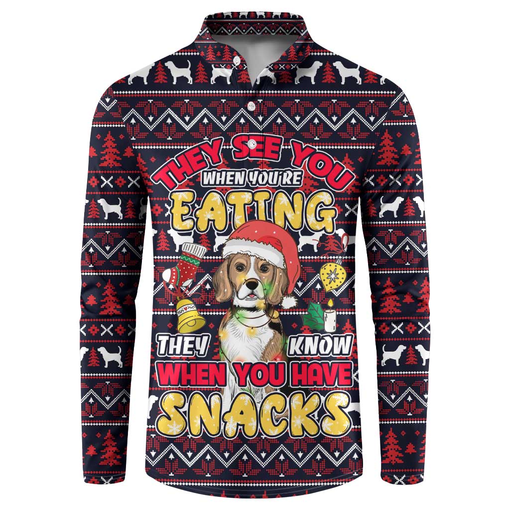 Beagle Dog They Know When You Have Snacks Christmas Button Sweatshirt Xmas Holiday Patterns - Wonder Print Shop