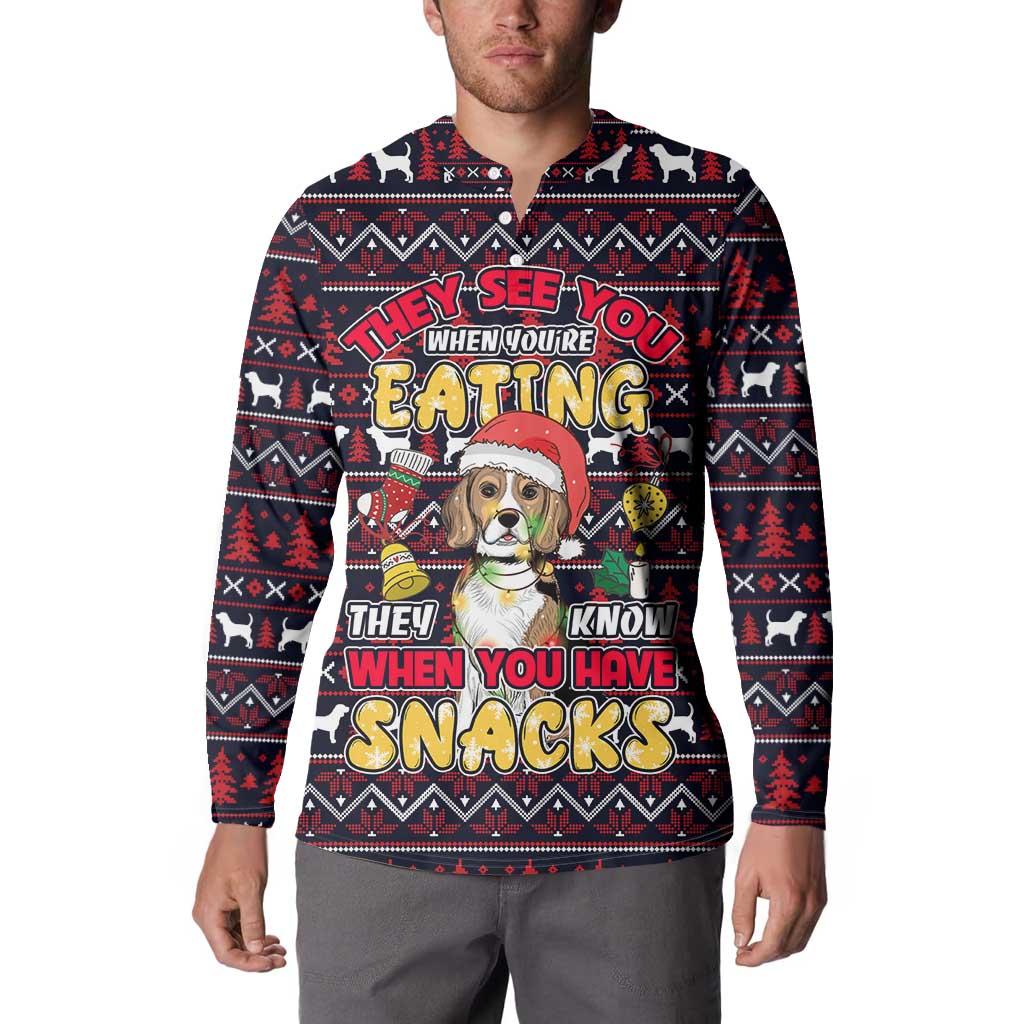 Beagle Dog They Know When You Have Snacks Christmas Button Sweatshirt Xmas Holiday Patterns - Wonder Print Shop