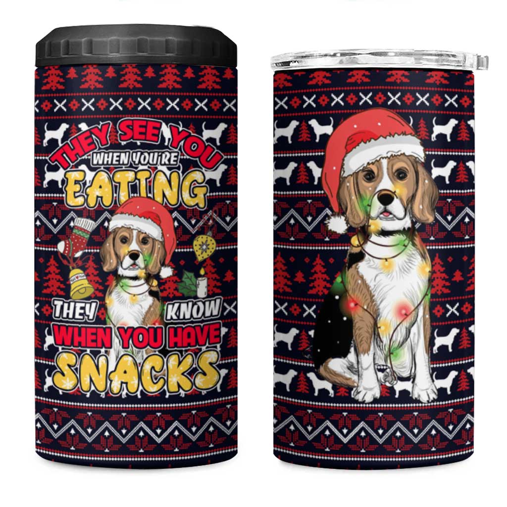 Beagle Dog They Know When You Have Snacks Christmas 4 in 1 Can Cooler Tumbler Xmas Holiday Patterns - Wonder Print Shop