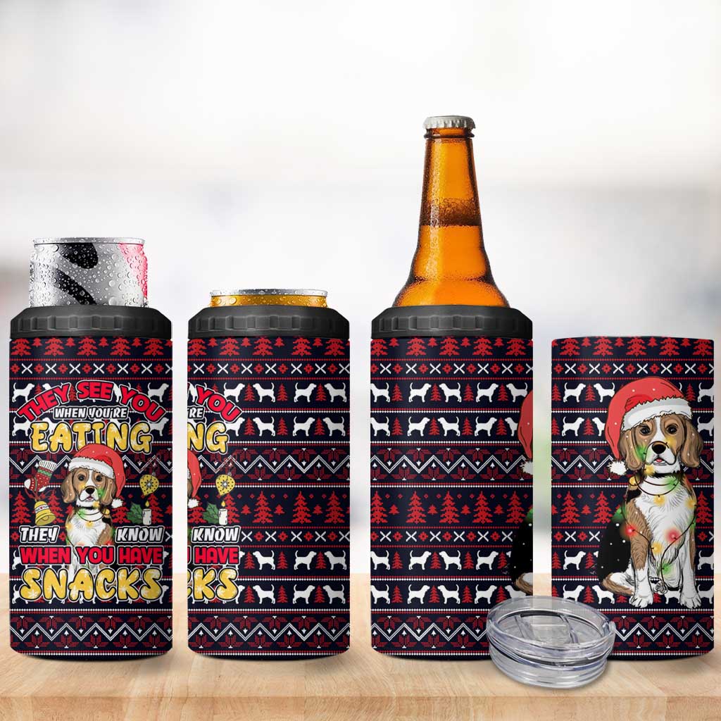 Beagle Dog They Know When You Have Snacks Christmas 4 in 1 Can Cooler Tumbler Xmas Holiday Patterns - Wonder Print Shop