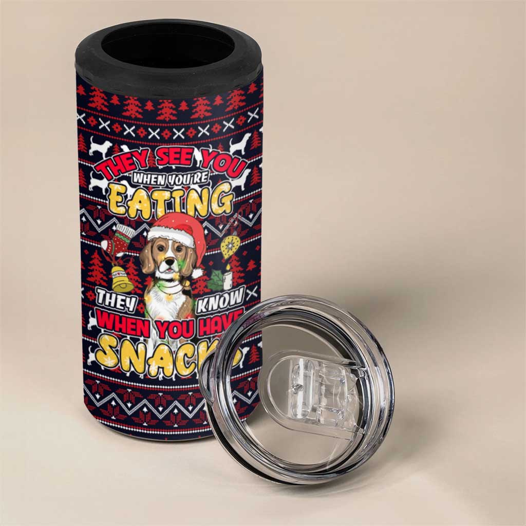 Beagle Dog They Know When You Have Snacks Christmas 4 in 1 Can Cooler Tumbler Xmas Holiday Patterns - Wonder Print Shop