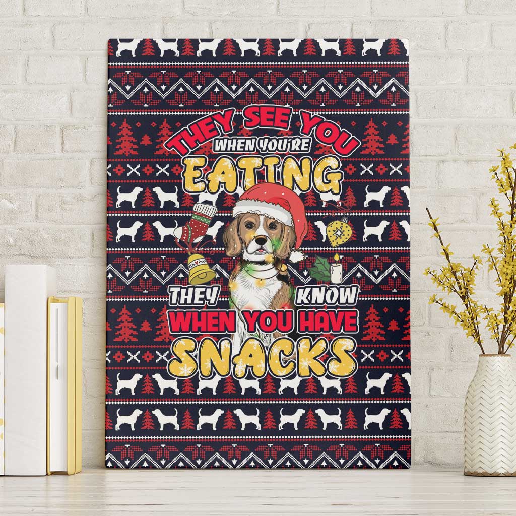 Beagle Dog They Know When You Have Snacks Christmas Canvas Wall Art Xmas Holiday Patterns - Wonder Print Shop